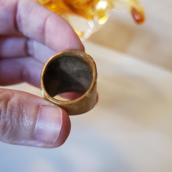 Hand Carved Natural Bone Oval Tan Statement Etched Ring - Picture 5 of 7